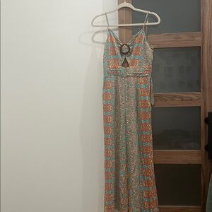 Moon River S Orange and Teal Maxi Pant Suit Peakaboo cutout